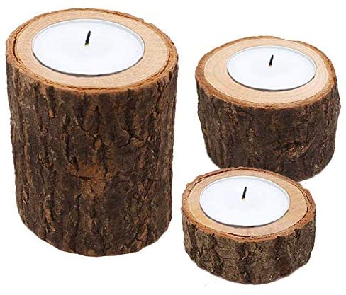 Natural Pine Wood Candle Holder Wooden Tea Light Candle Holders Succulent Planter for for Rustic Wedding, Party