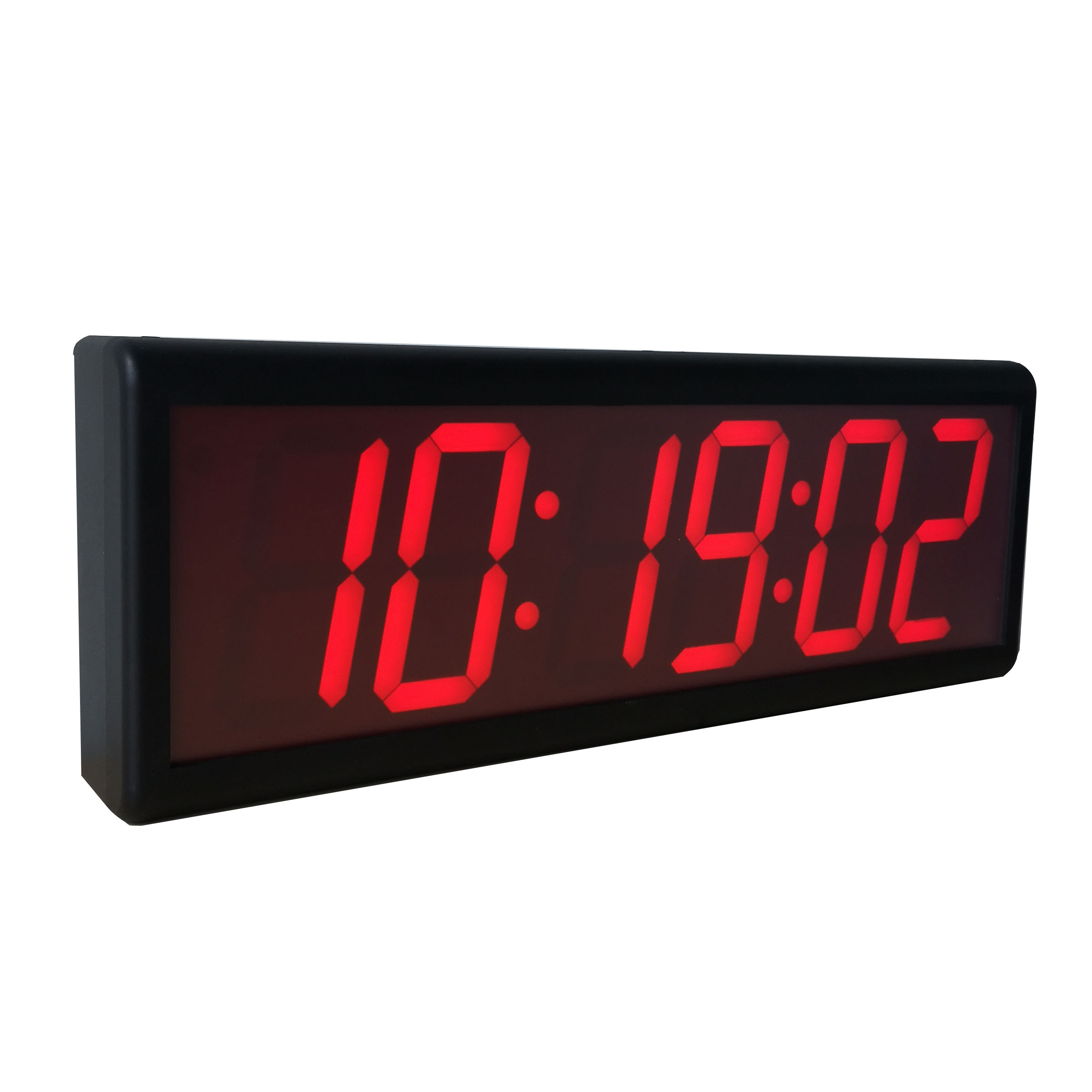 Red LED PoE Clock for Military Base, 4" 6 Digits, Black Plastic Case