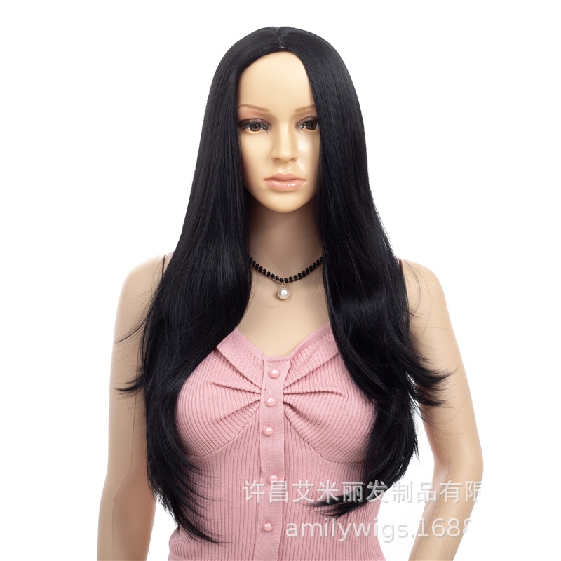 Chemical fiber wig European and American headgear wholesale women's long curly hair Medium Matte high-temperature fiber