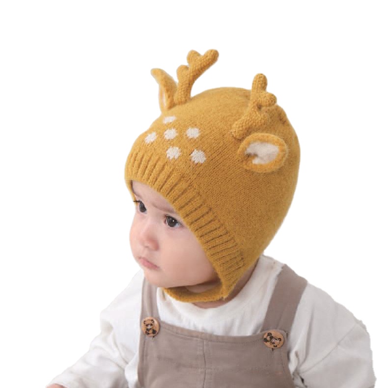 Kids Cotton Baby Custom Cartoon Animal Pattern 3D Jacquard Embroidery Beanie Hat Wholesale
