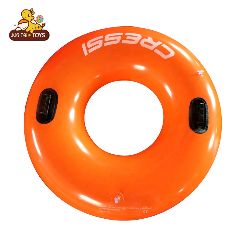 OEM Logo Orange Color Inflatable Pool Floating Ring Customize Swim Ring With Handle