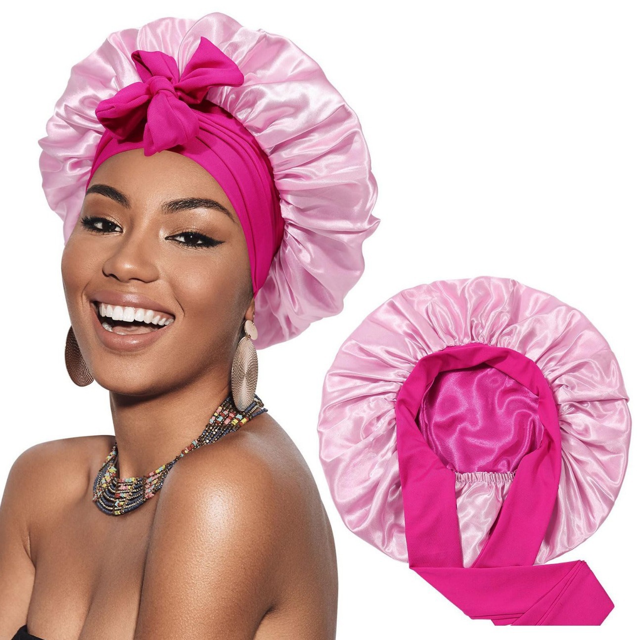 Bonnets And Satin Hair Wraps Bucket Hat Bonnet Silk Round Night Cap Elastic Bands Custom Logo