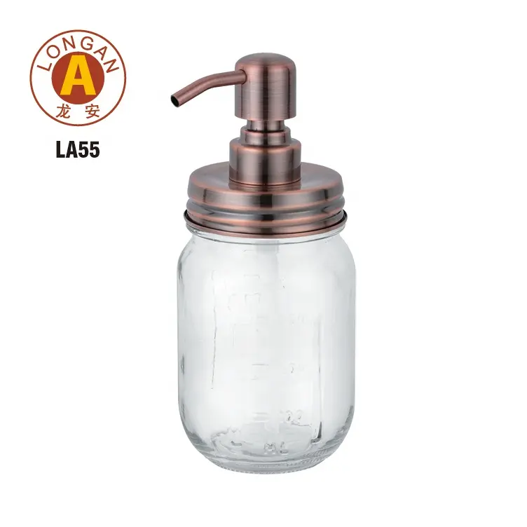 Wholesale factory price stainless steel pump soap liquid foam glass mason jar dish soap dispenser with plastic mason jar pump