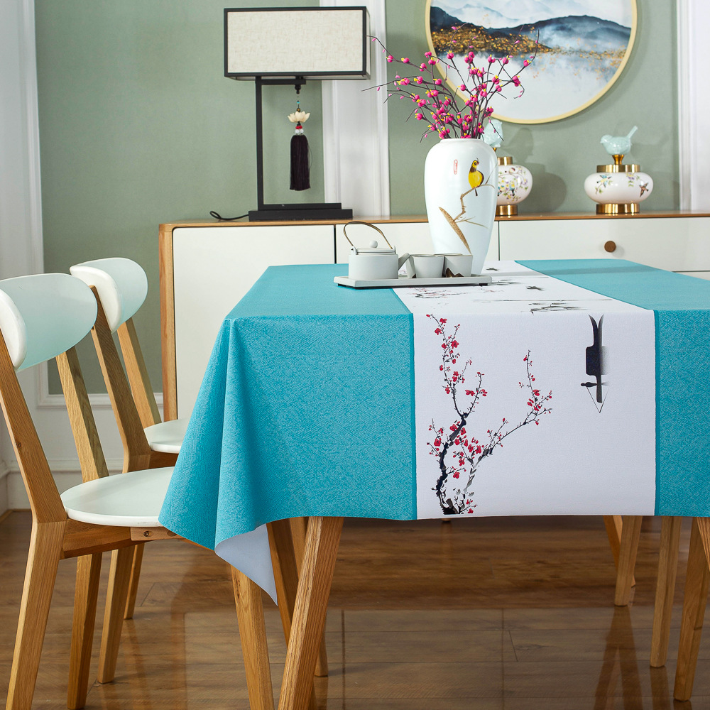 Coated Table Cloths 2021 New Chinese Style Exquisite Waterproof and Oil Proof Square Pvc Printed Cotton Polyester Everyday 10pcs