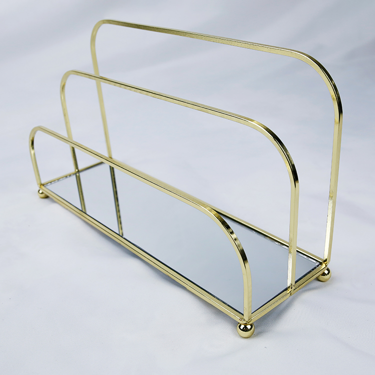 File mirror base for Document Paper Letter Book Envelope Gold frame File holder Metal Document Magazine Holder Rack for Desktop