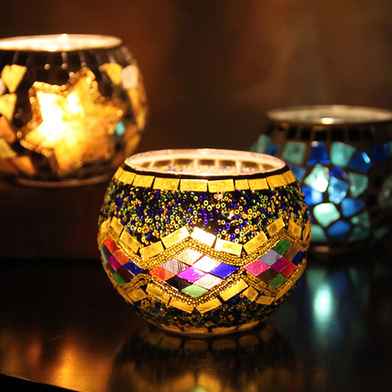 European style mosaic glass candle holder wedding decoration confession props home accessories vintage candlestick holders