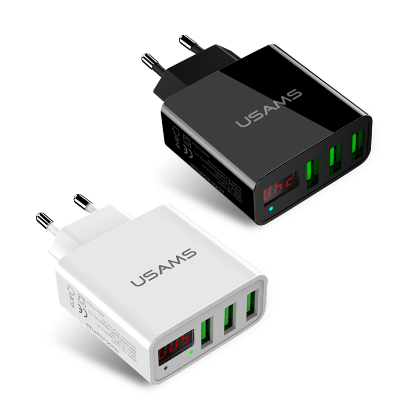 USAMS CC035 Лидер продаж Европейский стандарт 3USB LED дисплей Мобильный телефон зарядное устройство для путешествий настенное зарядное устройство