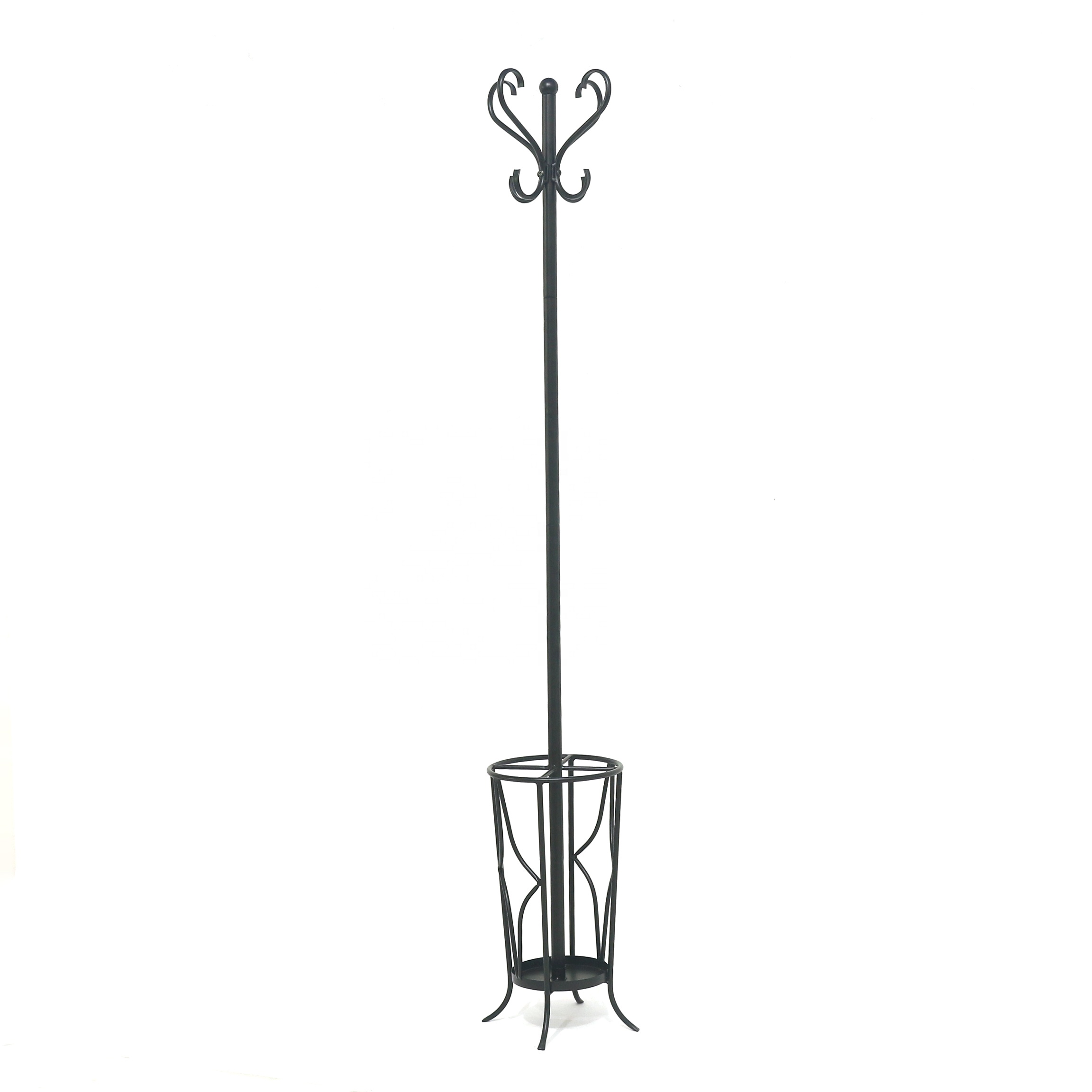 Hot Selling Black Freestanding Metal Coat Rack with Umbrella Stand