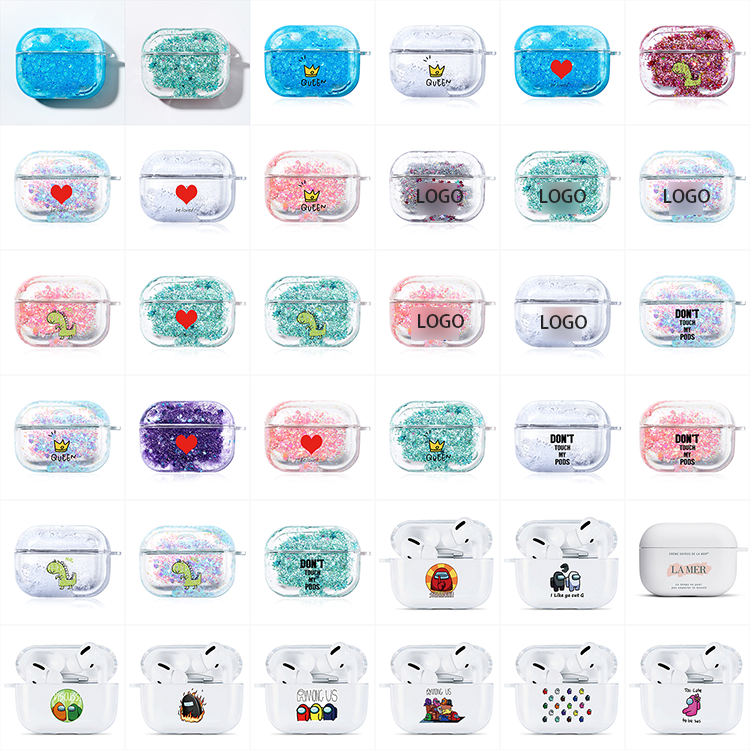 New Liquid Quicksand Glitter PC Cover For Airpods pro Case Shockproof Purple