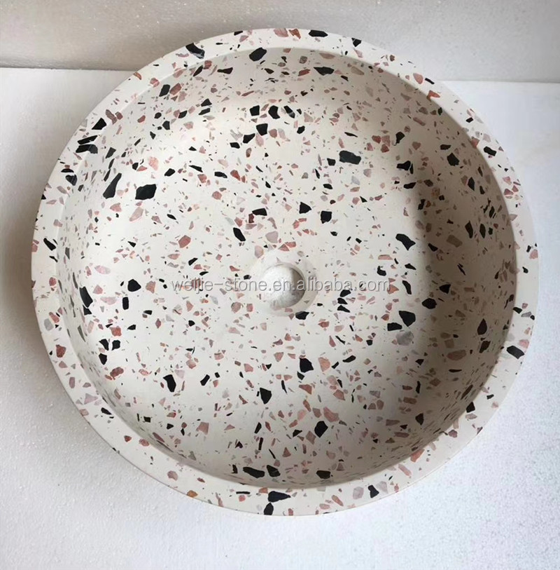 Белый дизайн раковины из камня terrazzo