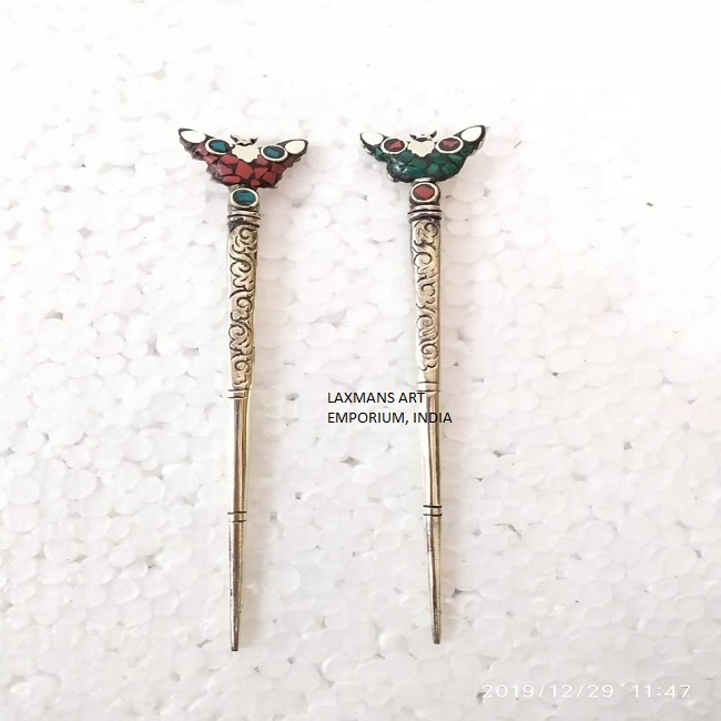 metal with stone beaded work hairsticks