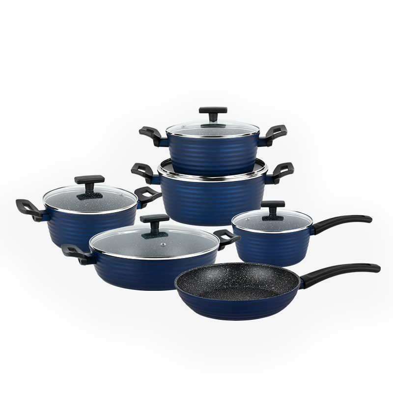 Zhongheng OEM Ocean Wave Series Forged Aluminium Cookware Non Stick Cookware Set induction Base Hole induction Bottom