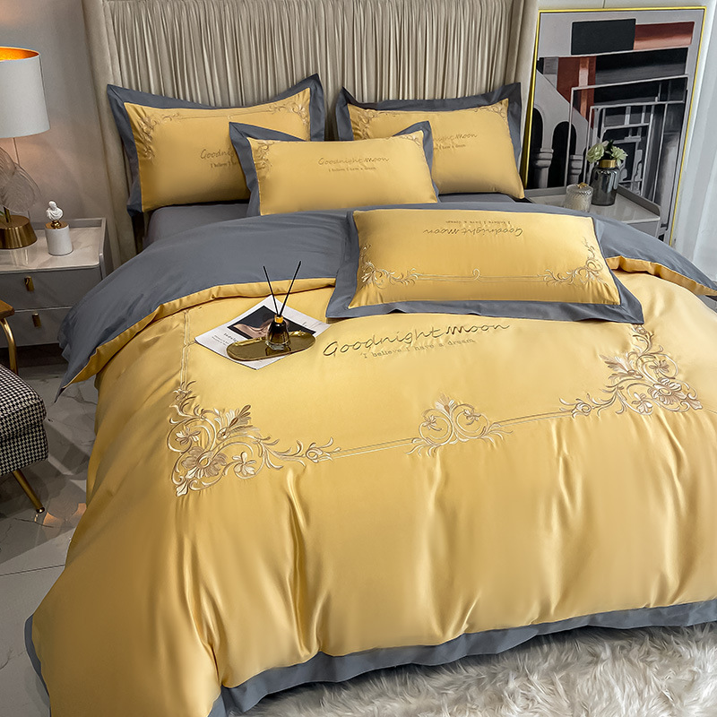 Luxury 60S Cotton Printed Embroidery Embroidered Comforter Duvet Cover 4pcs Bedding Set Sets with Bed Sheet