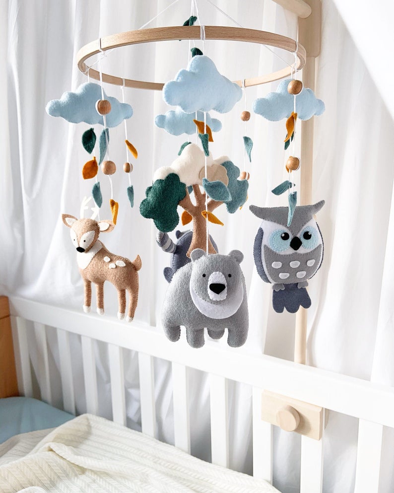 Custom design bright colors bold patterns unique felt mobiles accents childhood bedding Crib Nursery baby mobiles