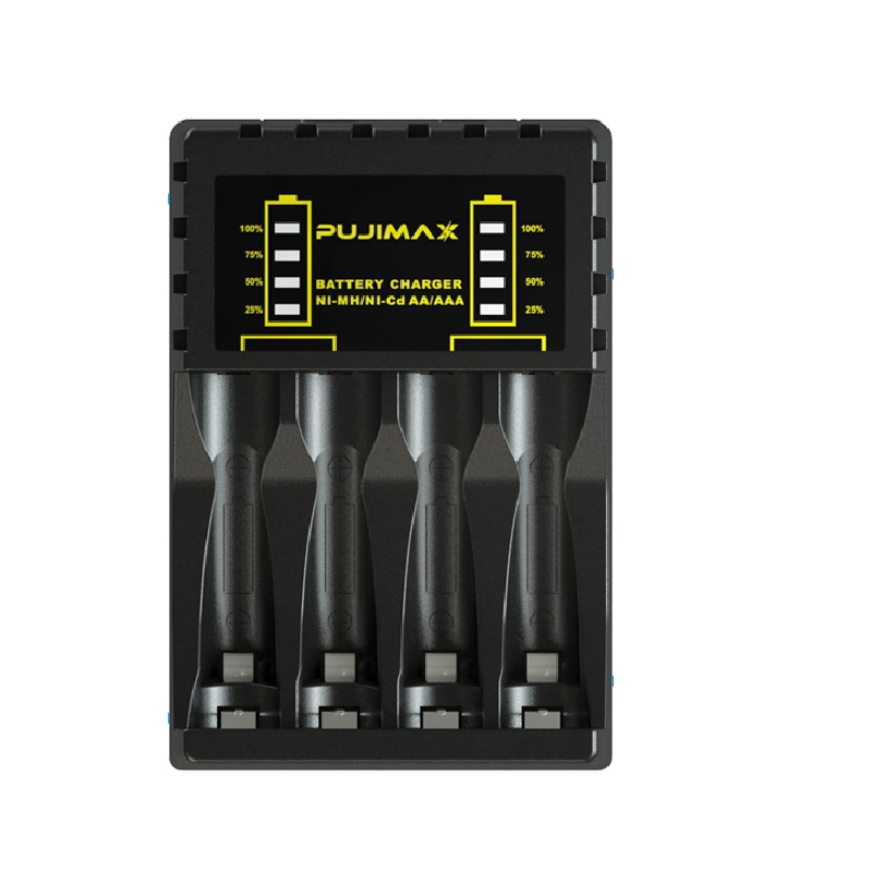 PUJIMAX High Quality 4 Slots Reeention Cycle Battery Charger Smart Display For 1.2V AA AAA Rechargeable Batteries