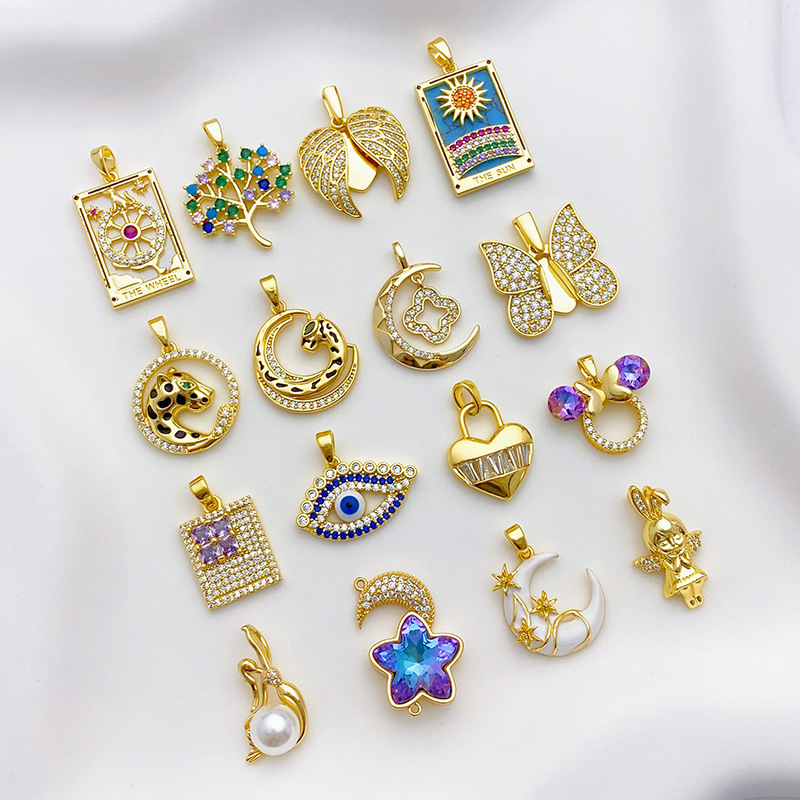 wholesale heart butterfly eye moon gold filled micro inlay zircon key charm pendants for bracelet necklace jewelry making charms