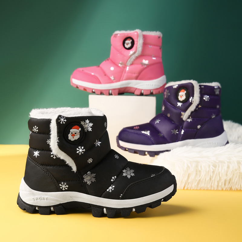Winter Santa holiday waterproof Plush boots Christmas children's snow boots size 26-37 girls' shoes