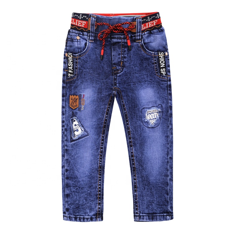 Пользовательские Дети slim fit Брюки Модный дизайн дети эластичный пояс Джинсы для мальчиков
