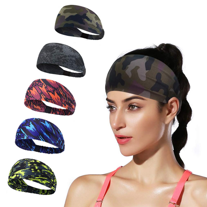 Stretchy camo Running headband, In Stock Anti Slip Custom Yoga Elastic Sport Sweat Headband