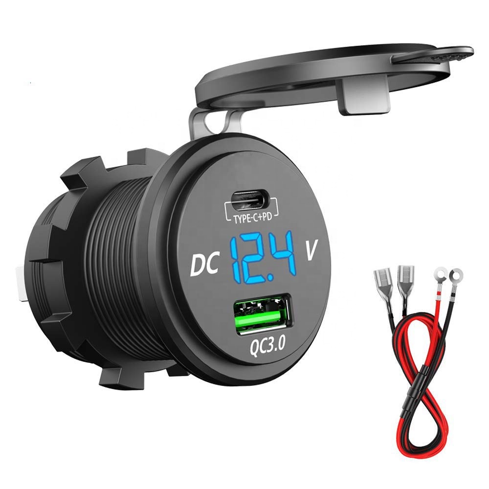 Водонепроницаемая розетка USB C DP QC 3,0, 64 Вт, светодиодный вольтметр для лодки, морского вездехода, автобуса, грузовика, мотоцикла, 12 В, автомобильное зарядное устройство, розетка, Комплект «сделай сам»