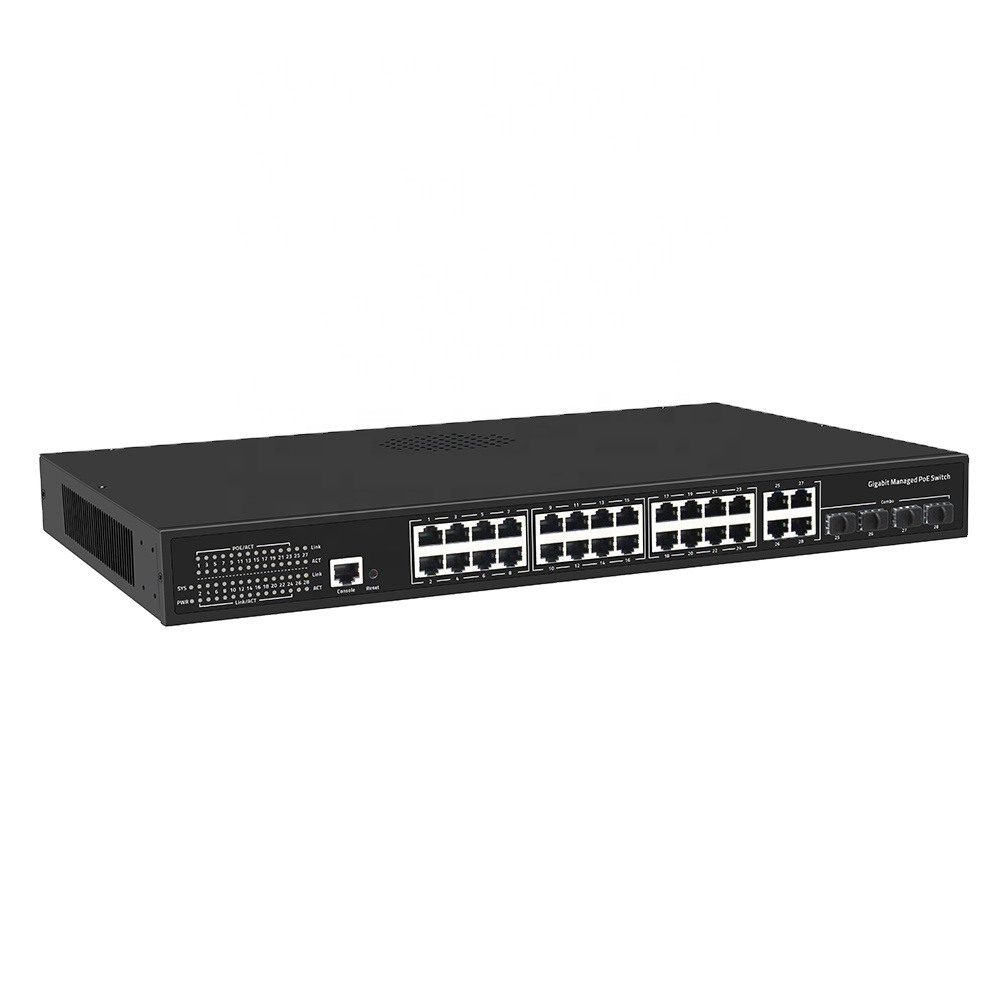 2022 24 Gigabit PoE порта из сетчатых слоев 2 управления коммутатор питания через Ethernet с uplink 4 гигабит Ethernet портов и гигабитный комбо-порт