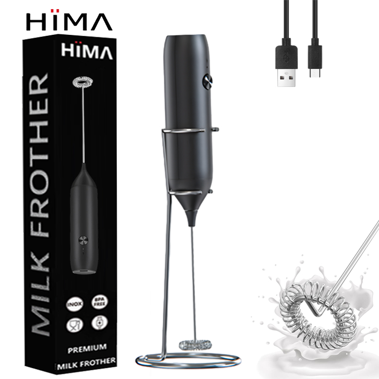 Вспениватель молока HIMA под заказ, Электрический пенораспылитель, USB-зарядка, смеситель для напитков, ручной Электрический вспениватель молока с подставкой