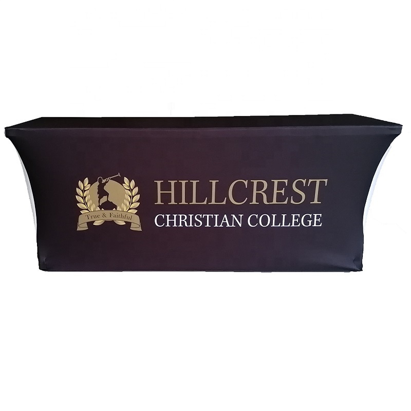 Custom 4ft 6ft 8ft Trade Show Sublimation Printed logo Polyester Waterproof Fitted Stretch Spandex Table Cover Table Cloths