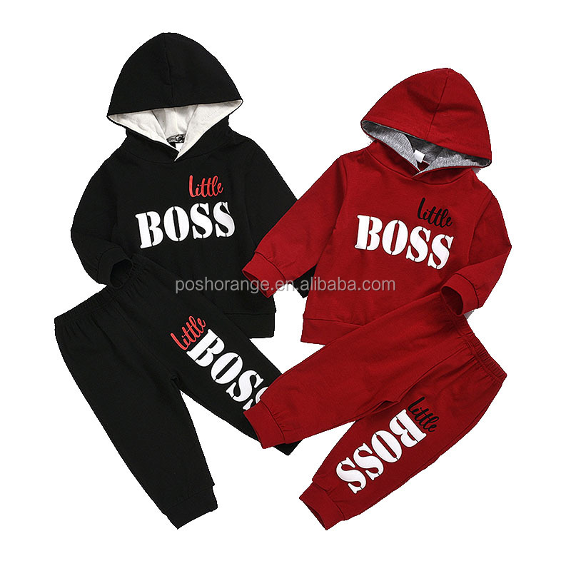 Оптовая продажа, Детская уличная спортивная одежда little boss, Топ с длинным рукавом и капюшоном, подходящие брюки, осенний комплект одежды для мальчиков