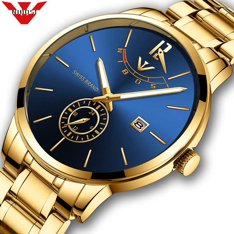 Мужские часы NIBOSI Relogio Masculino Relojes 2020, золотые мужские часы, роскошные спортивные кварцевые часы ведущей марки, деловые водонепроницаемые наручные часы