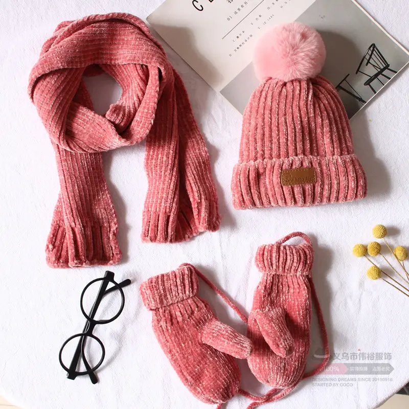 Top selling low price winter style Scarf, Hat & Glove Sets warm style kids hat scarf gloves 3 pieces sets  in stock