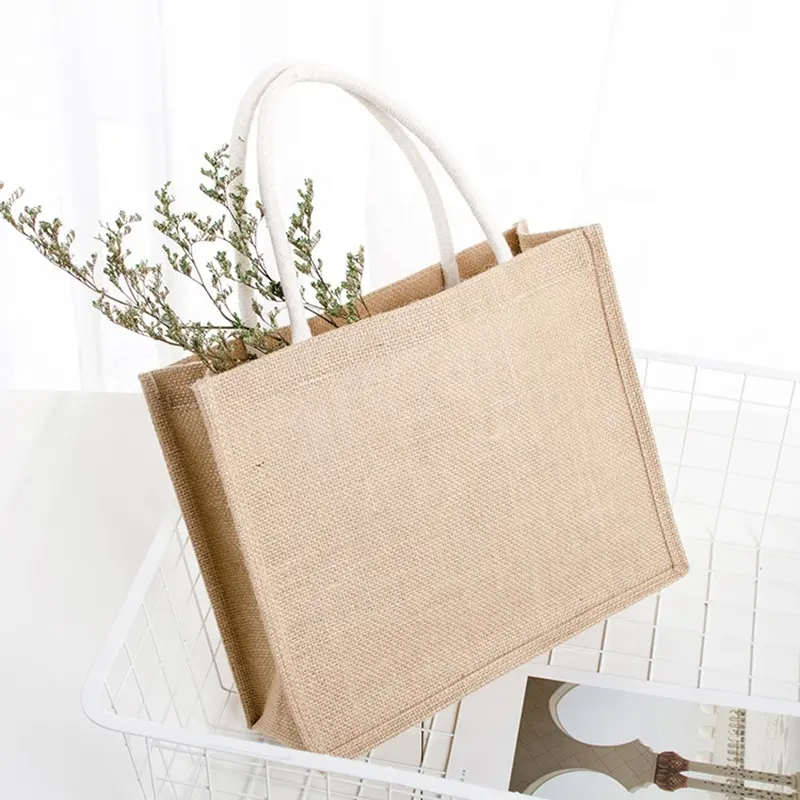 Natural Eco Friendly Reusable Tote Bags Jute Shopping Burlap Gift Tote Drawstring Burlap Bag Jute Bag