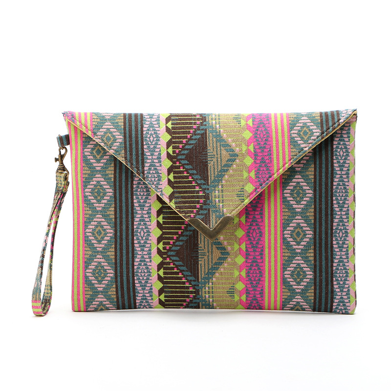 Bohemian Ethnic Style Clutch Purse Vintage Evening Purse Party Bag Canvas Envelope Evening Wristlet Bag