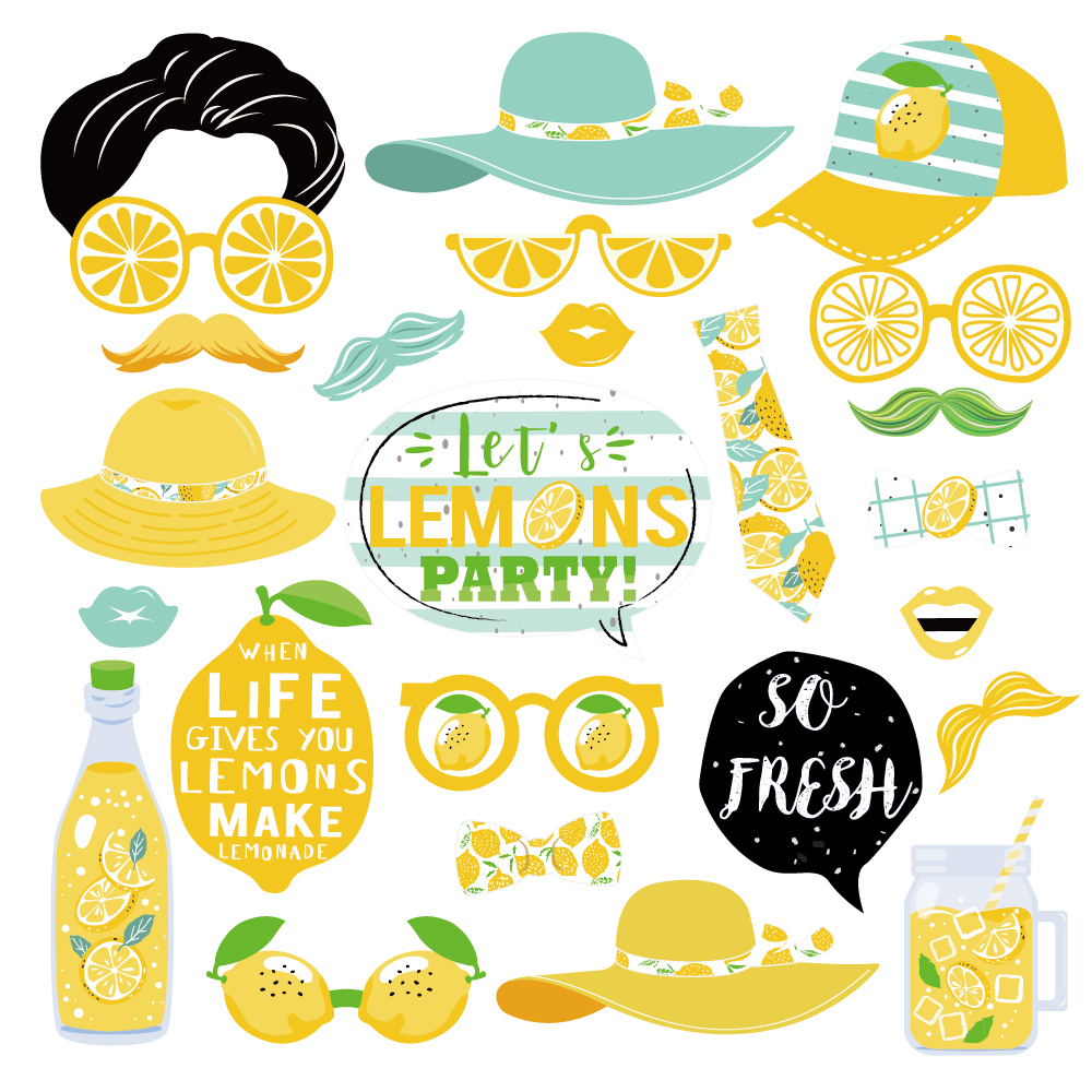 PZ191 25 PCS Yellow Lemon Theme Party Photo Studio Props Custom DIY Photo Booth Prop for Kids Birthday Decoration Party Supplies