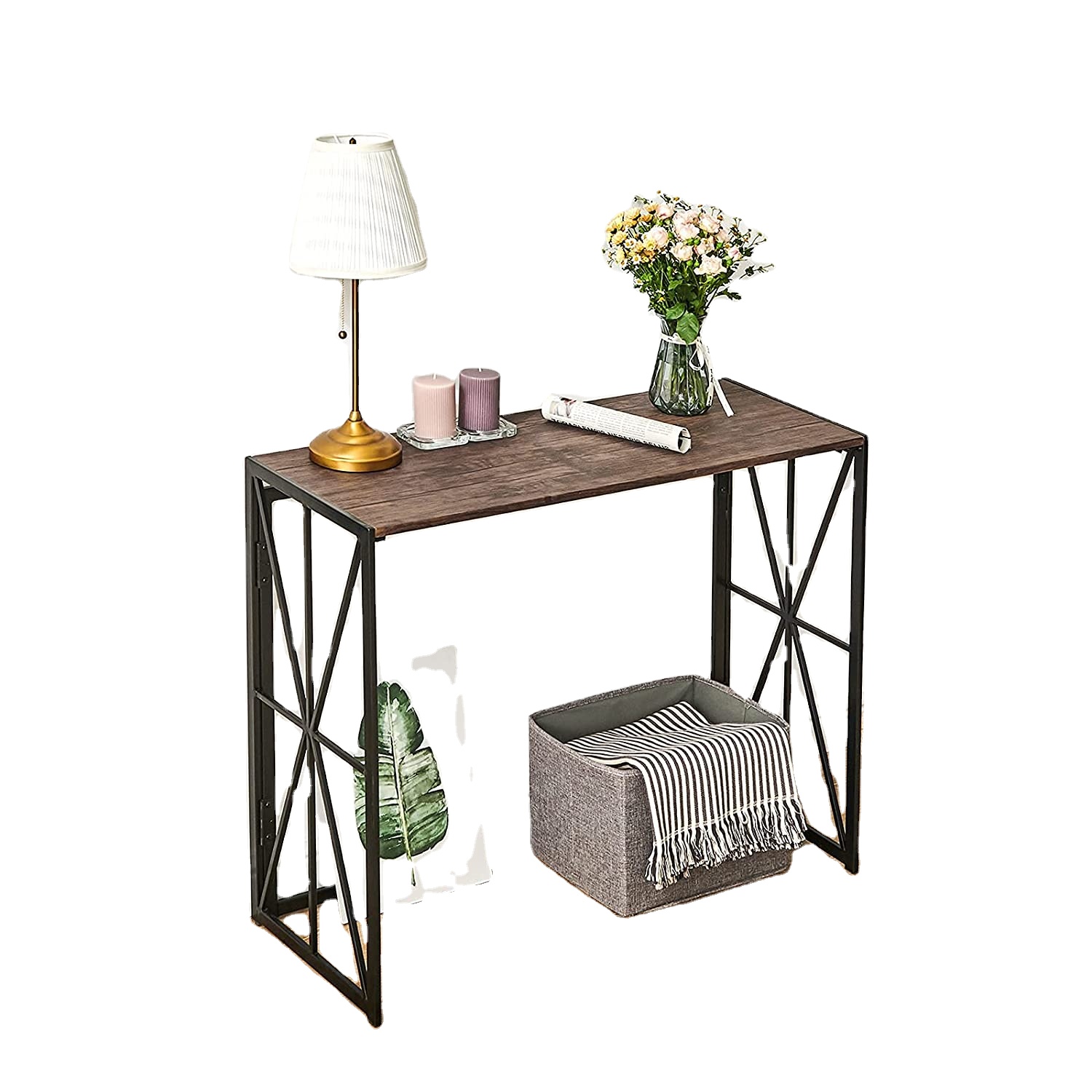 Combohome Heavy-duty Single Side Extension Table Console Wooden Console Table Metal Decoration