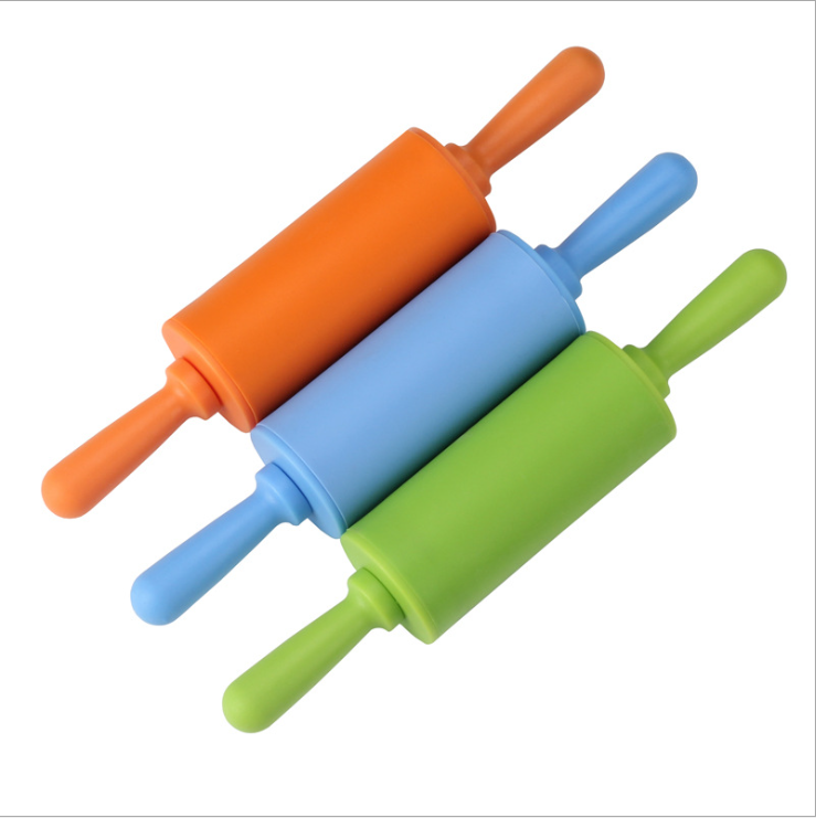 Low MOQ silicone mini kids dough rolling pin small roller with PP handle