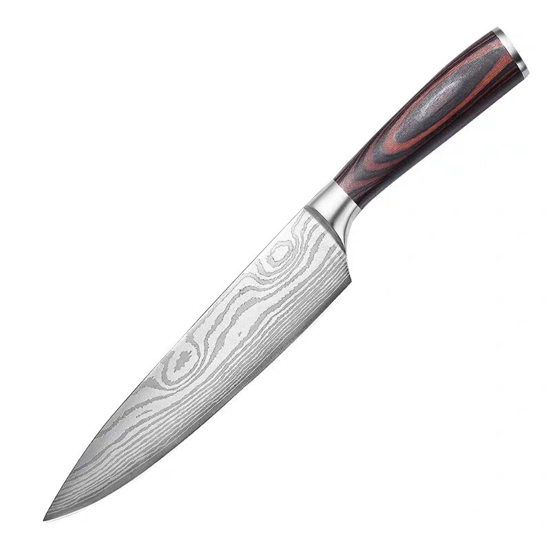 Низкий минимальный объем заказа Heavy Duty из нержавеющей стали #7CR17 кухонный нож шеф-повара с красным лазером дамасский узор на лезвии