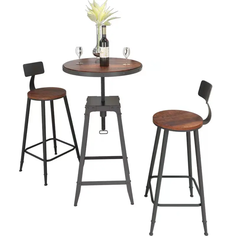 Factory wholesale cheap wrought iron solid wood high bar chair