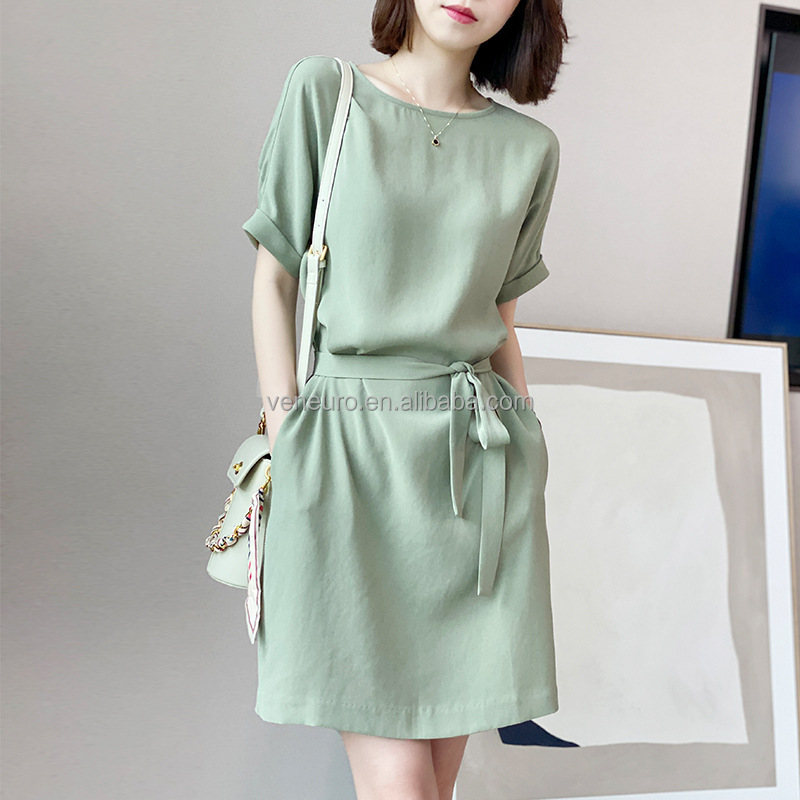 Wholesale fashion short sleeves women Summer dress solid color Women Dress