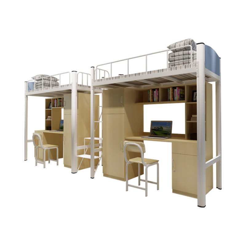 College Apartment Furniture Double Metal Loft Bed With Middle Ladder
