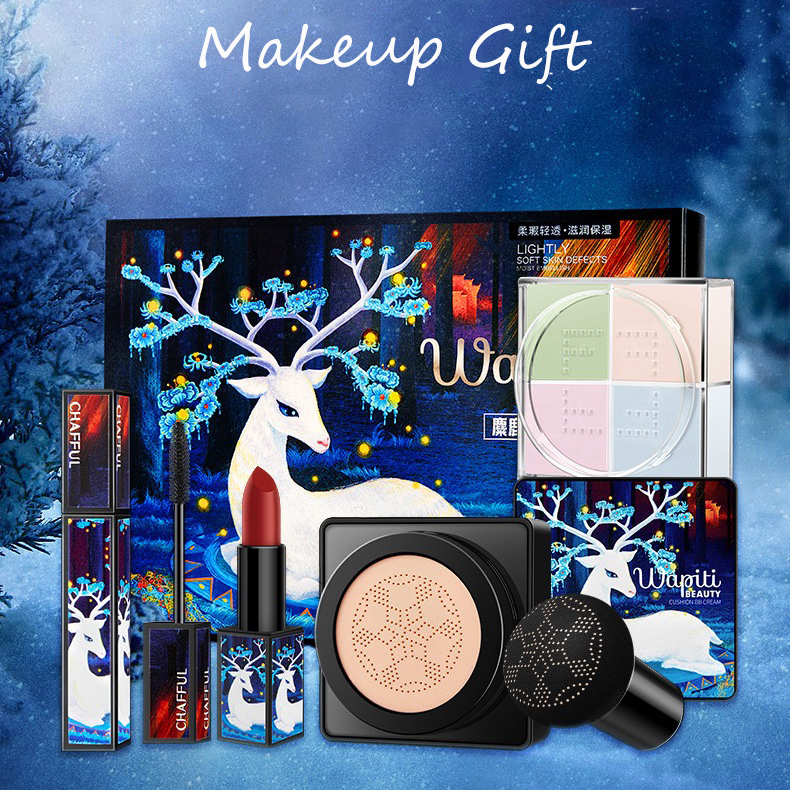 Christmas Gift Box BB Cream Cushion Setting Loose Powder Waterproof Lipstick Makeup Set for Girls