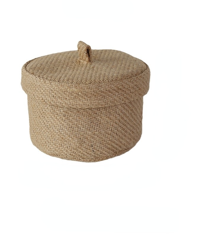 Decorative Hemp rope woven key sundries storage basket with lid