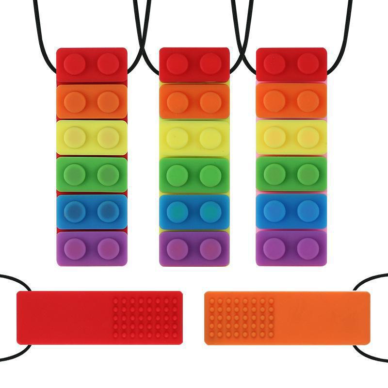 Leafree Silicone Autism Building Block Teether Sensory Chew Toys Oral Motor Therapy Tools Teething Necklace Laser Opp Bag Unisex
