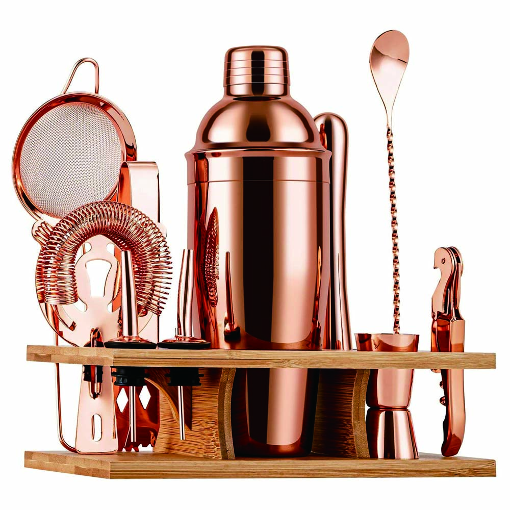 11-Piece Bar Tool Set with Stylish Bamboo Stand Bartending Kit and Martini Cocktail Shaker Set