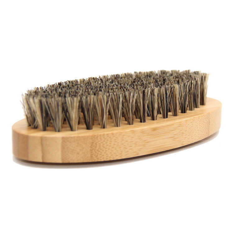 Eco-Friendly Nature oval bamboo 100% boar bristle hair beard brush for beard grooming