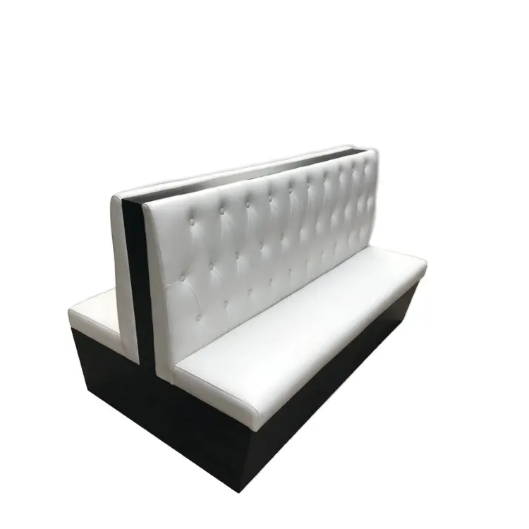 Cheap price white restaurant mall booth sofa seating double sided button clustered