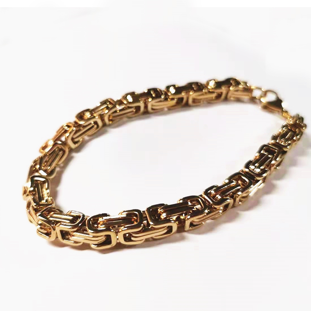 Hot Selling Men Charm Bracelet European Style Gold Plated Stainless Steel Byzantine Chain Bracelet For Wholesale