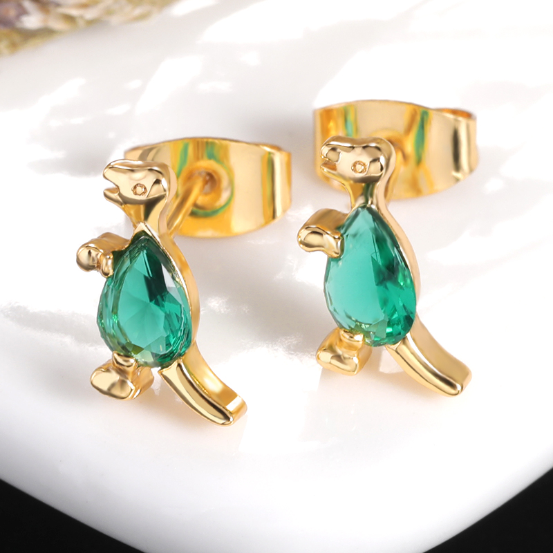 2021 silver earrings women girl fashion earrings green dinosaur korean earrings