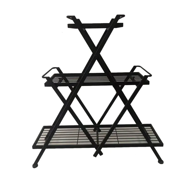 Balcony Metal Plant Stand with 3 Shelves Outdoor Garden Foldable Flower Pot Display Rack for Flower Store and Garden