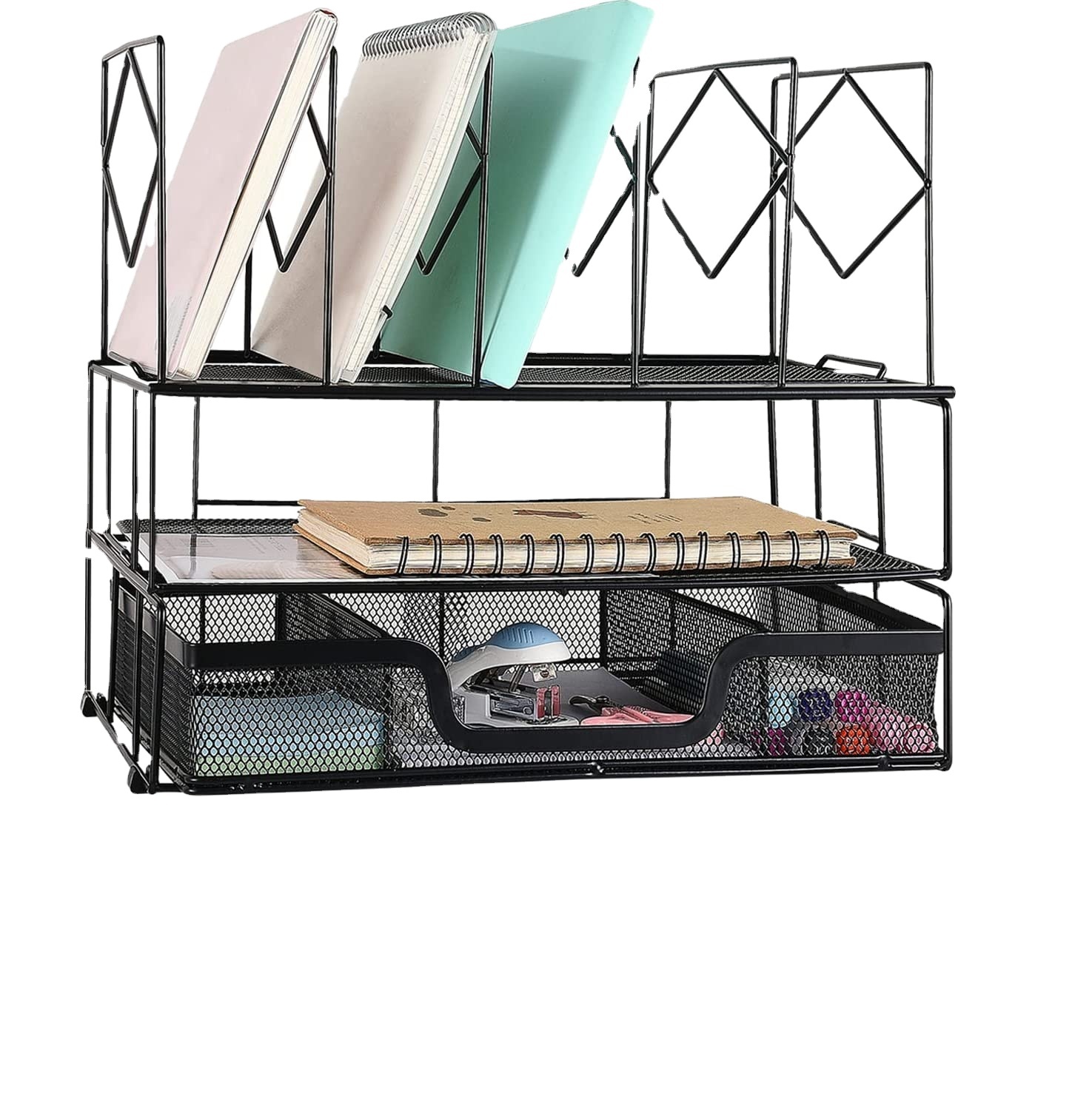 Factory Supplies Three-layer Sliding Drawer Office Accessories Tray Home Mesh Office Metal Desk Organizer