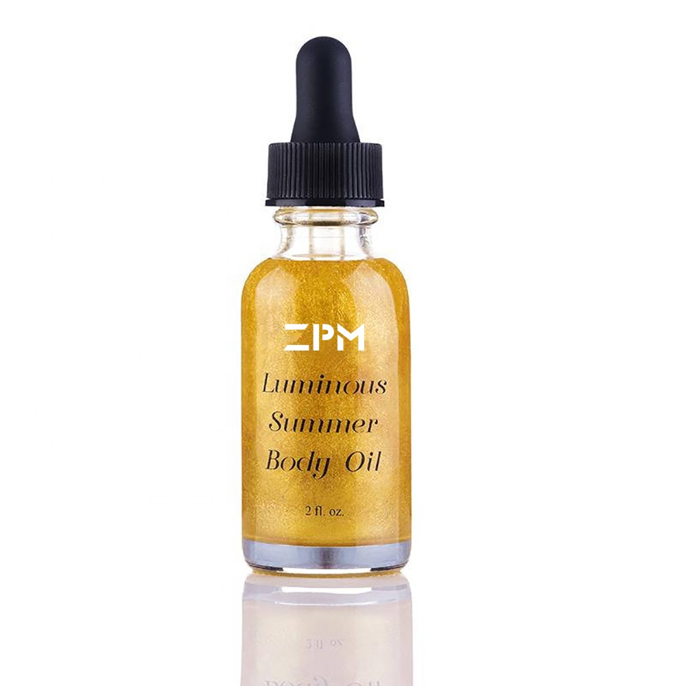Фирменная торговая марка ZPM OEM/ODM, профессиональное 100% веганское золото, блестящее сияющее масло для лица, масло для загара, мерцающее сухое масло